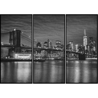 Quadros Decorativos Combo Kit com 3 Quadros em Preto e Branco Nova York Ponte Brooklyn - 150x100cm