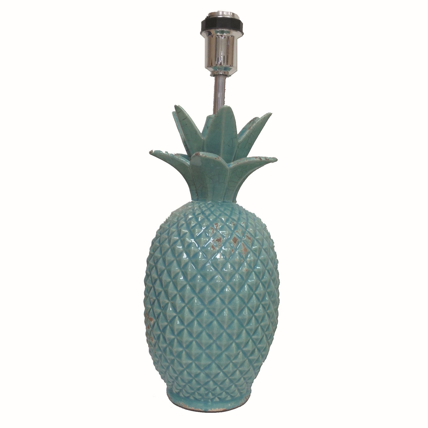 Abajur Azul Cerâmica Abacaxi Bivolt