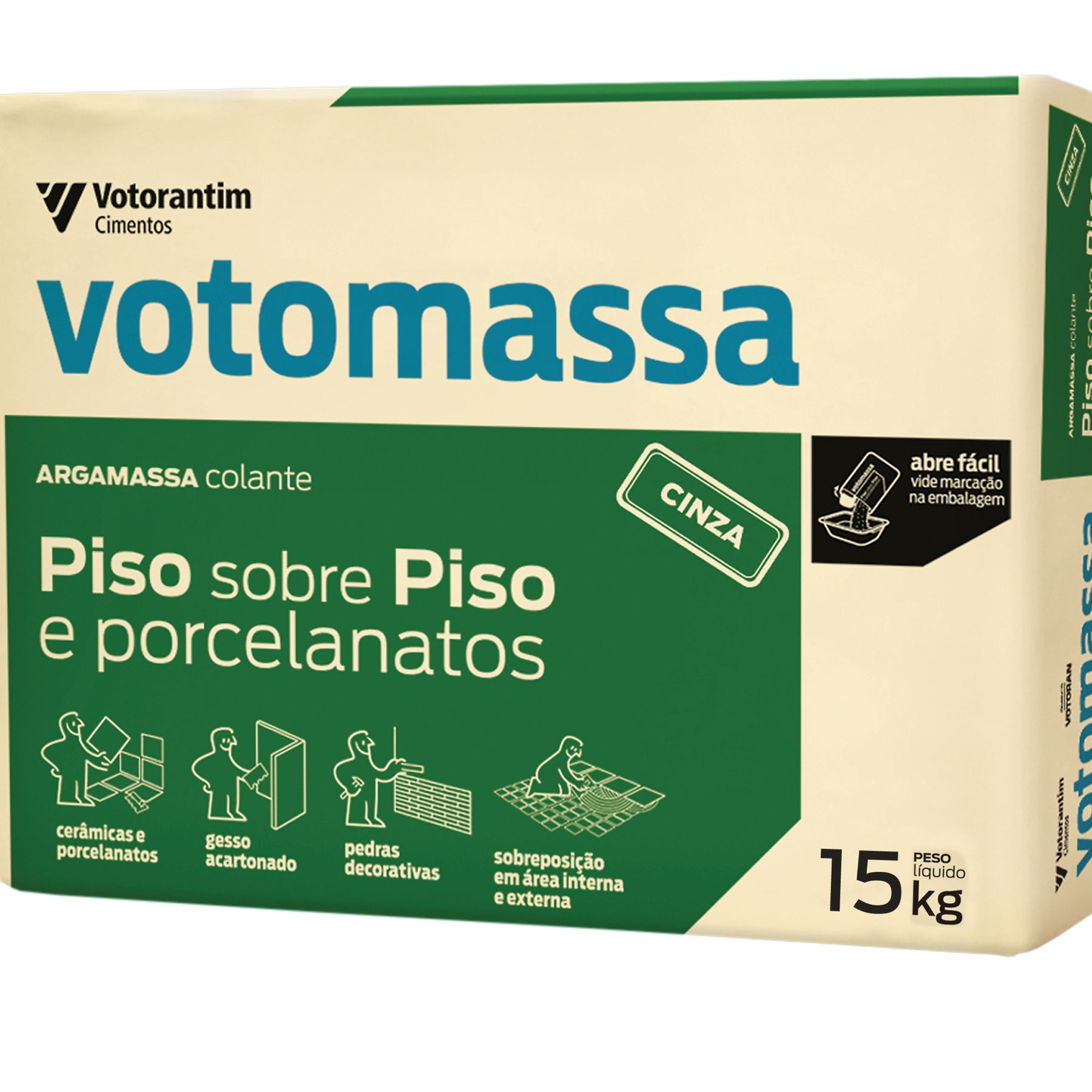 Argamassa Piso sobre Piso e Porcelanato Cinza 15Kg Votomassa