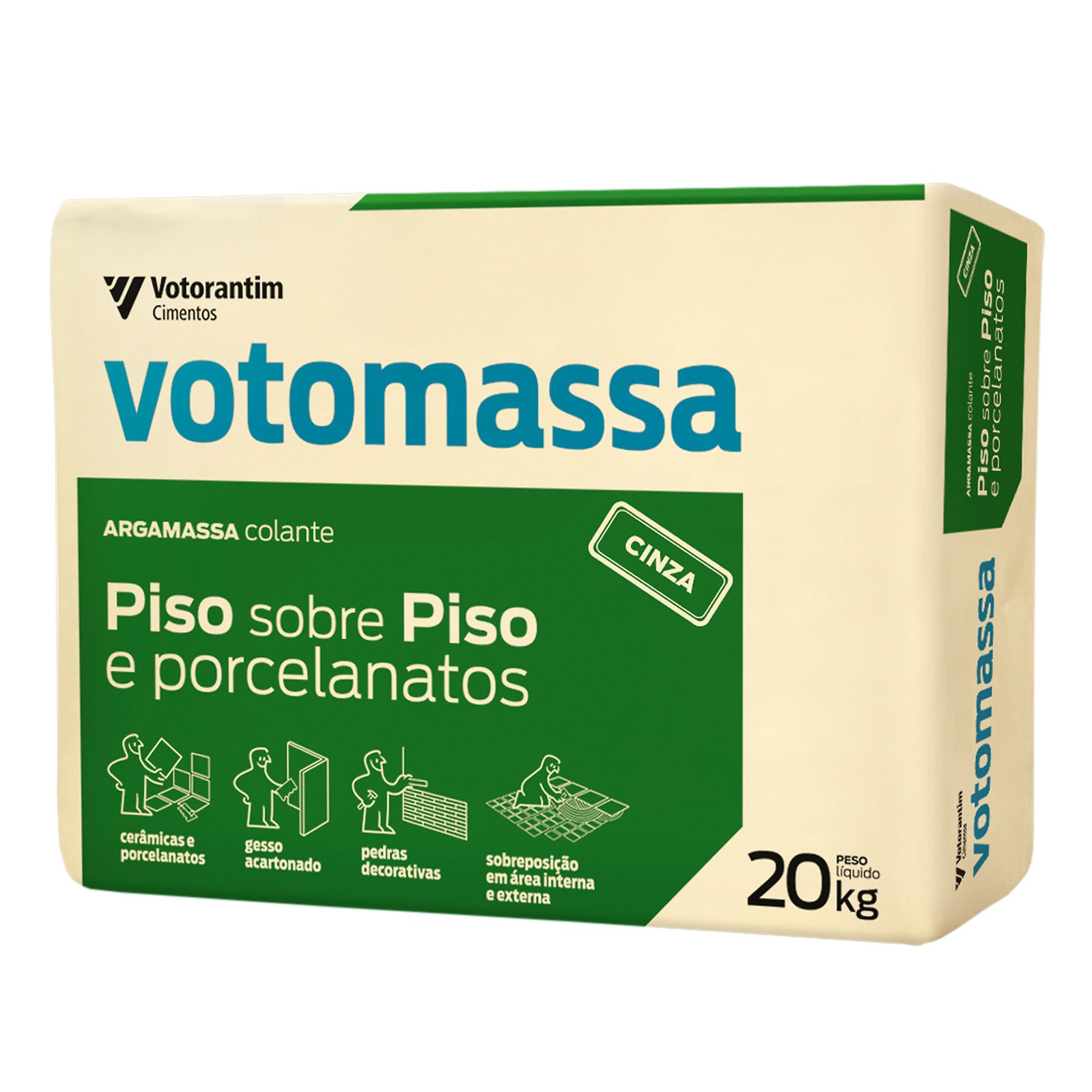 Argamassa Piso sobre Piso e Porcelanato Cinza 20Kg Votomassa