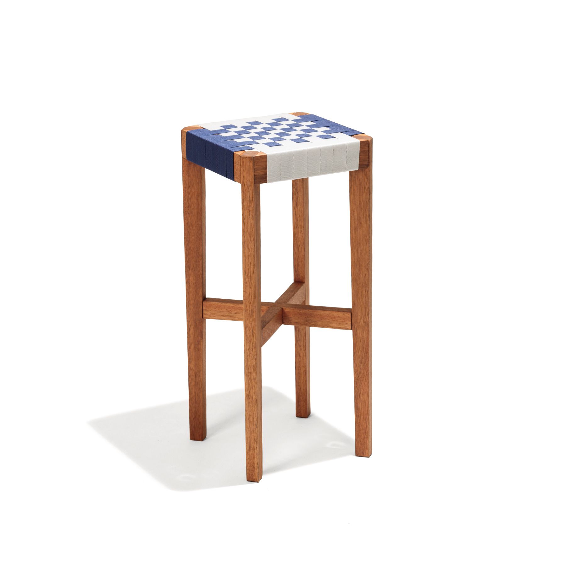 Banqueta Madeira Alta Salinas 70cm Azul e Branca