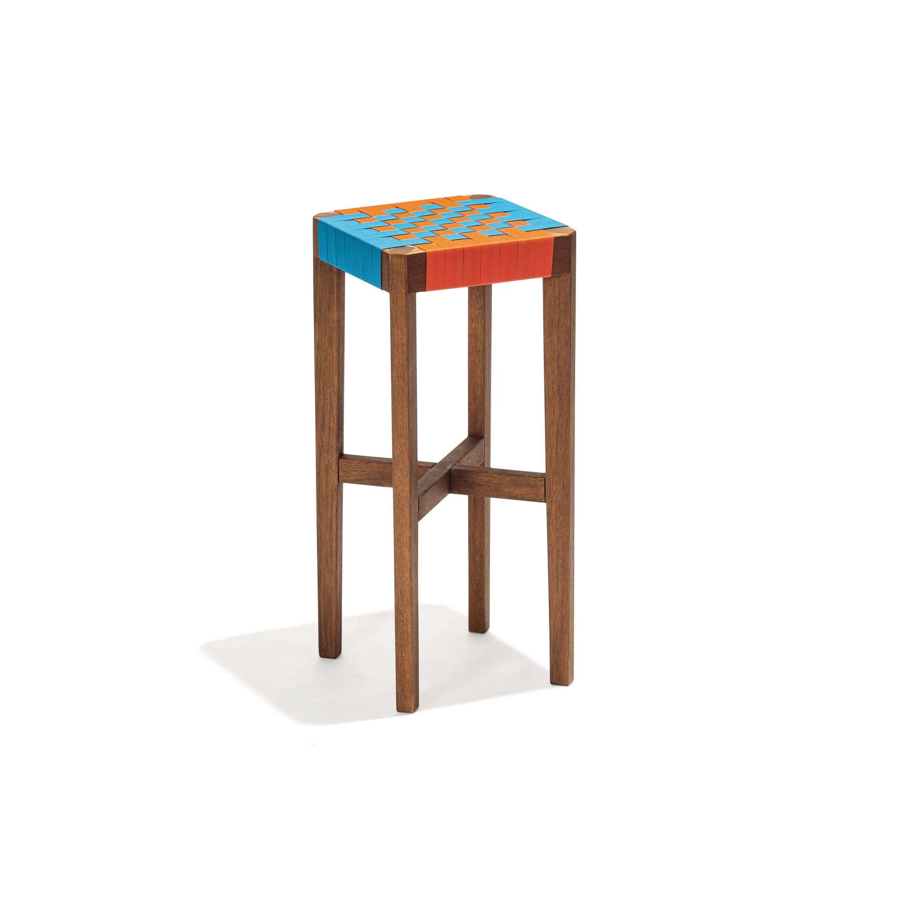 Banqueta Madeira Alta Salinas 70cm Azul e Laranja