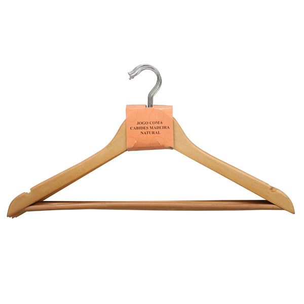 Cabide para Roupas 6 Unidades Madeira Bege Spaceo