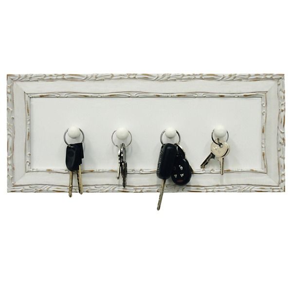 Cabideiro Parede 4 Ganchos Madeira Branco 15x35x5cm Blanc Kapos