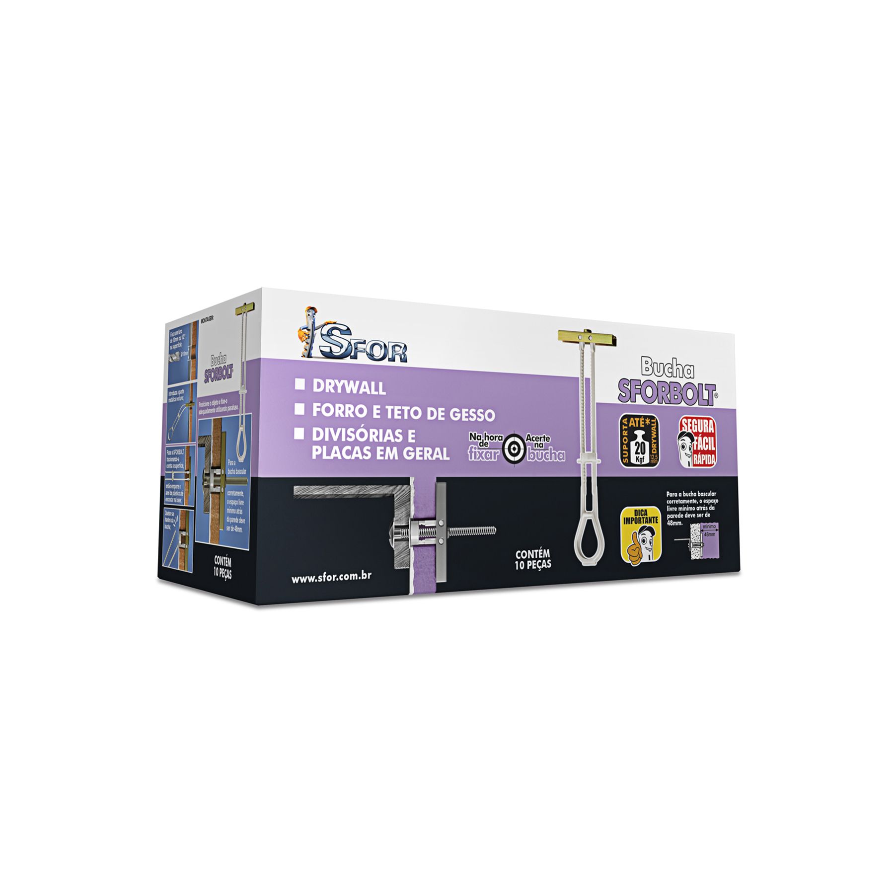 Caixa com 10 Buchas para Drywall SFORBOLT 1/4 Nylon com Parafuso Sfor