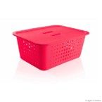 Caixa organizadora grande com tampa rosa Ou