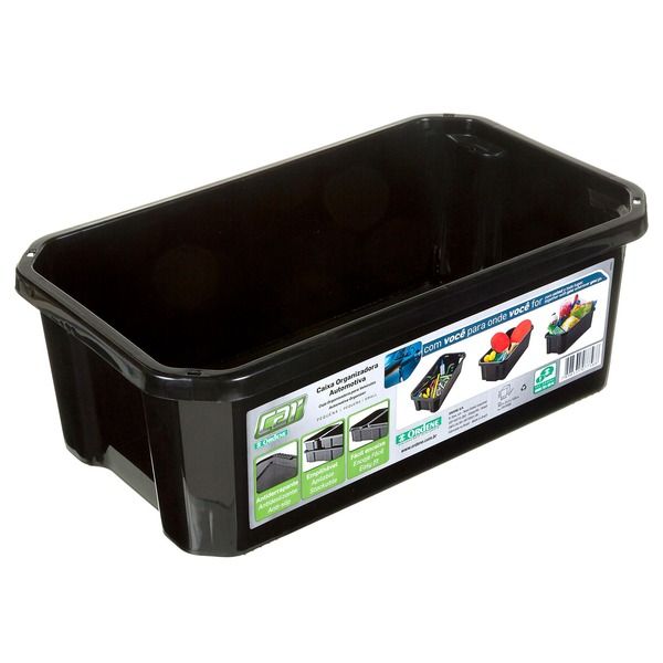 Caixa Organizadora Plástico Preta 4,76L 13,6x38,9x23,3cm Car Ordene