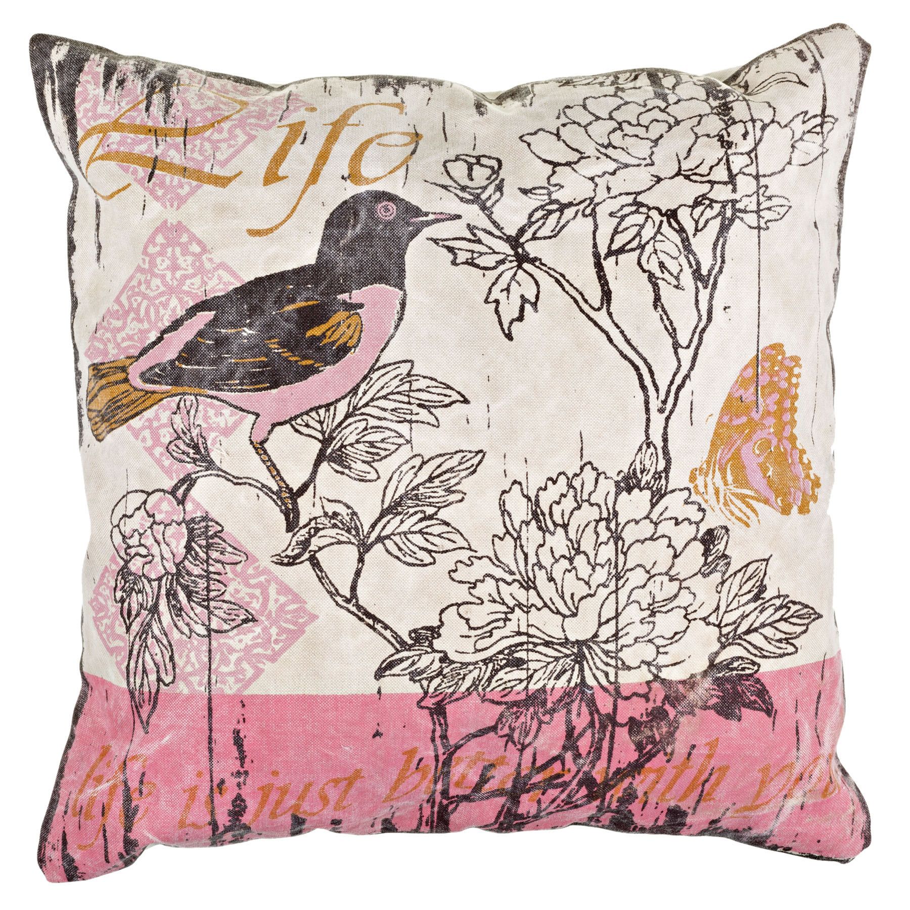 Capa de Almofada Infantil Canvas Birds Rosa 45x45cm