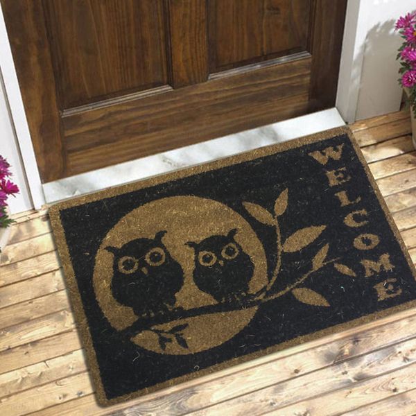 Capacho Corujas Welcome Preto 40x60cm
