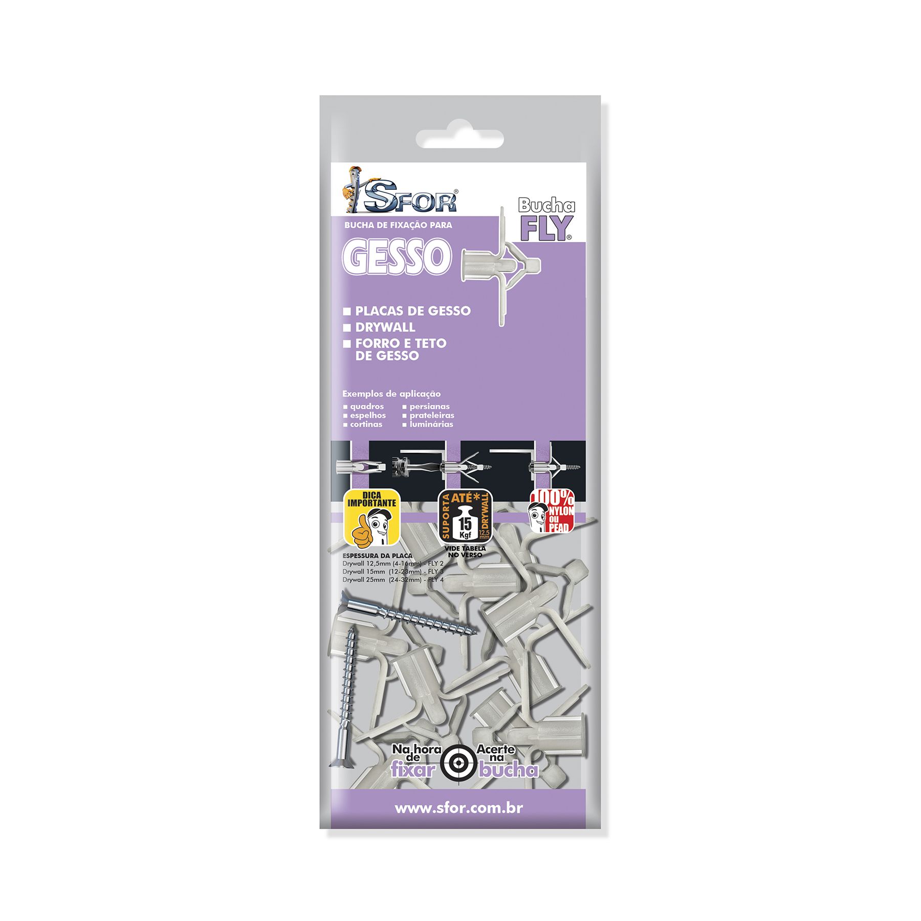 Cartela com 15 Buchas para Drywall FLY com Parafuso Sfor