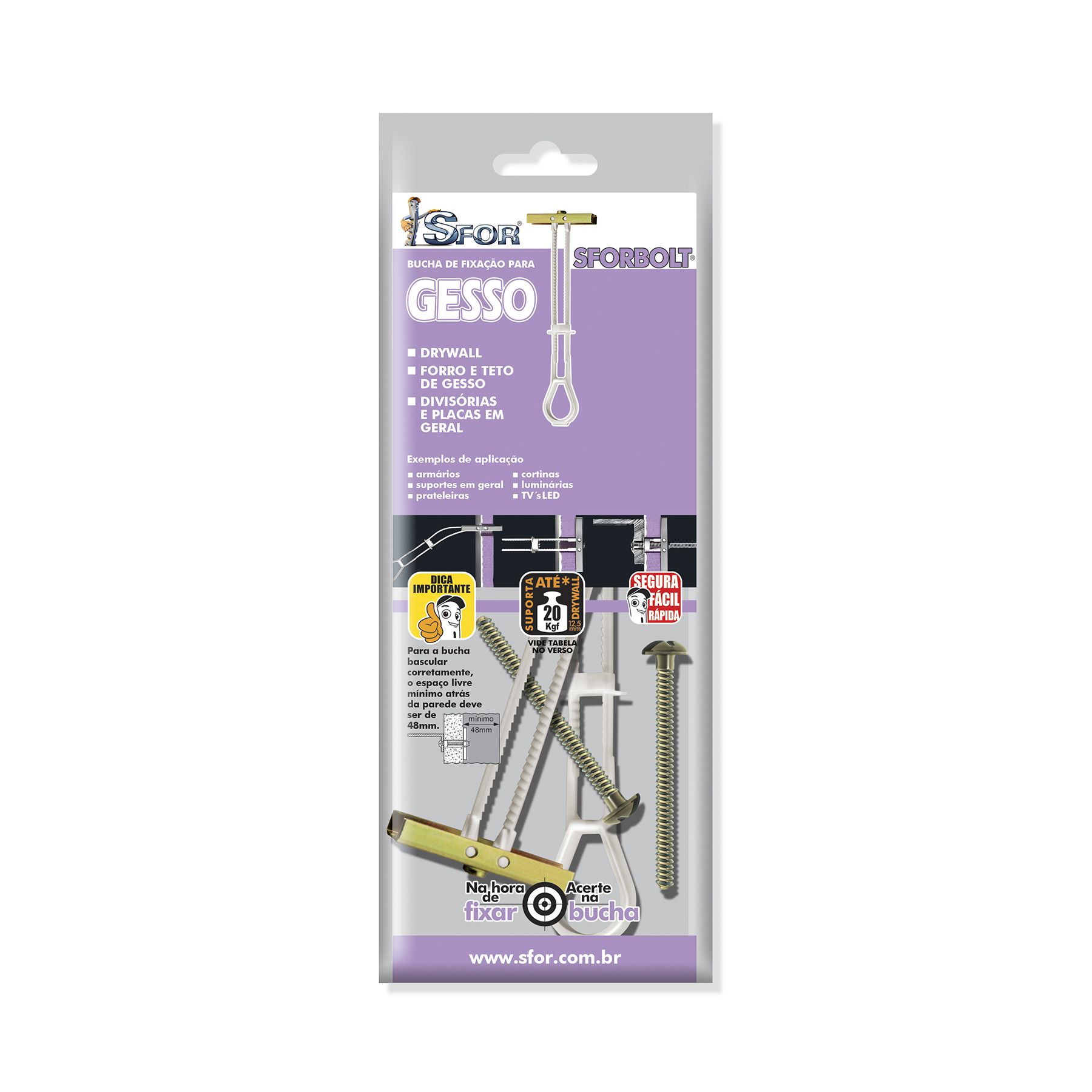 Cartela com 2 Buchas para Drywall SFORBOLT 1/4 com Parafuso Sfor