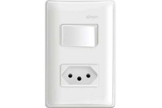 Conjunto 1 Interruptor Simples E 1 Tomada 10a 220v Simon 19 Branco