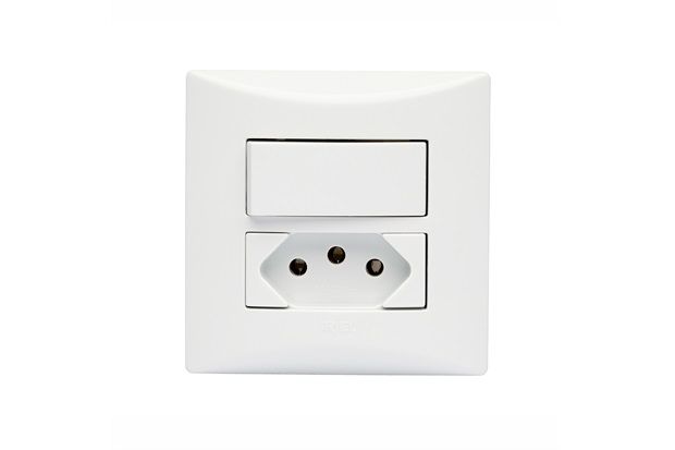 Conjunto de 1 Interruptor Simples E 1 Tomada 2 Polos Terra Brava Branco