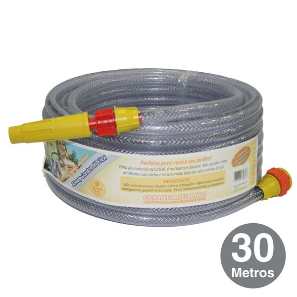 Conjunto Mangueira Strong Garden HiFlex 7/16 Transparente 30m AFA