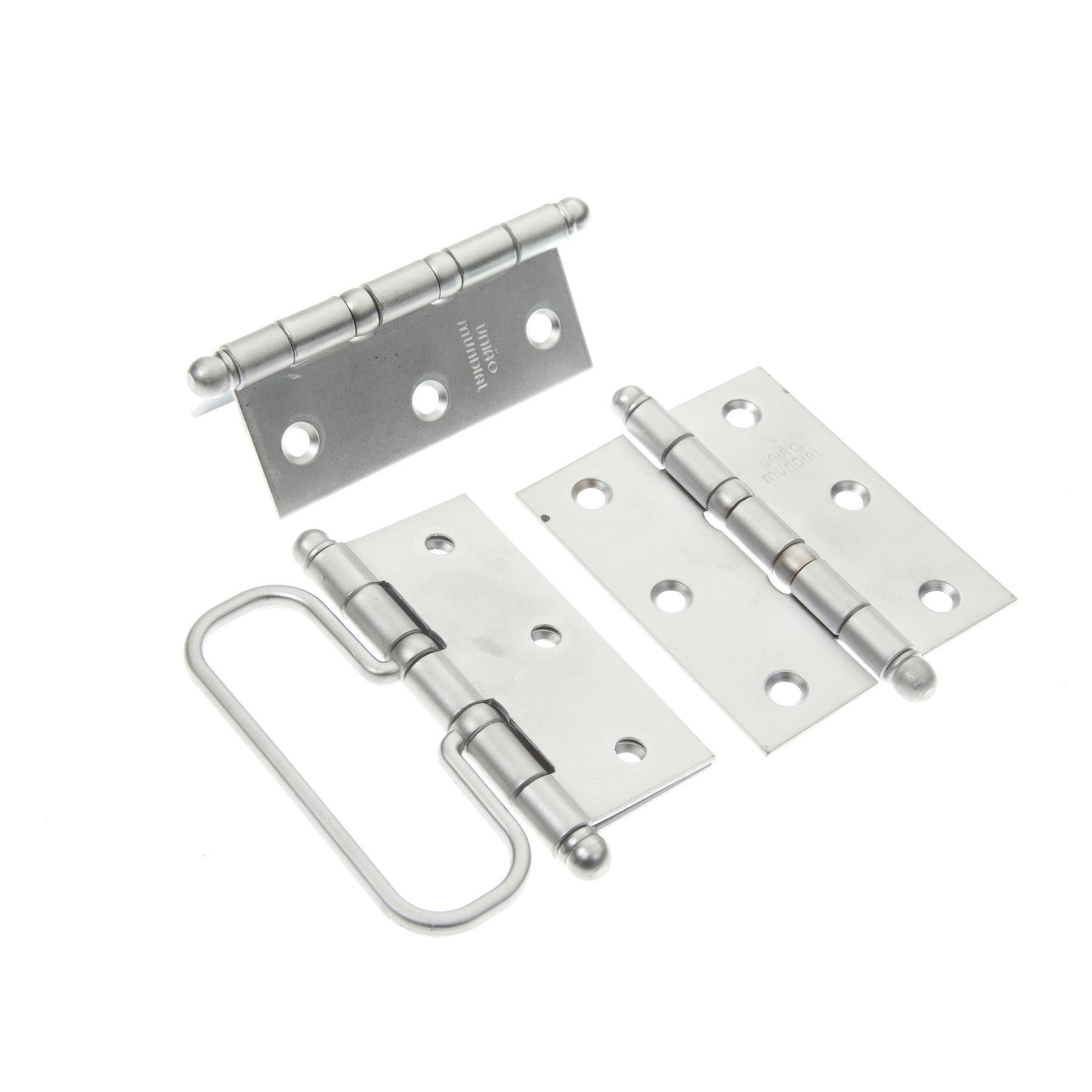 Dobradiça para Porta 3.1/2 Aço Cromado Acetinado União Mundial