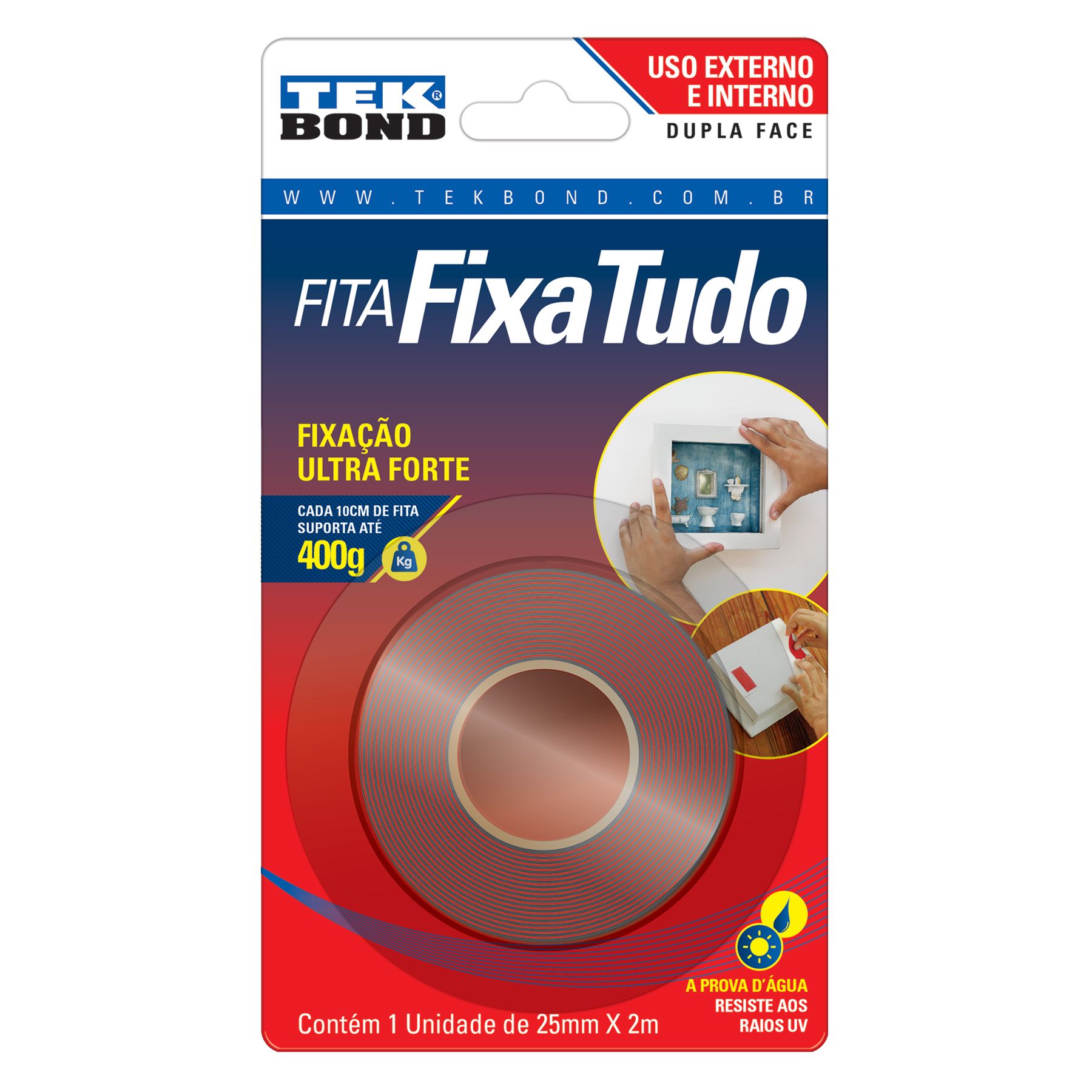 Fita Dupla Face Fixa Tudo Externo 25mm x 2m Tekbond