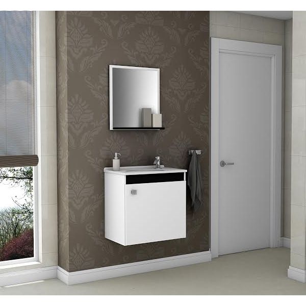 Gabinete para Banheiro com Espelho Petit 45x46x31,4cm Preto Móveis Bechara