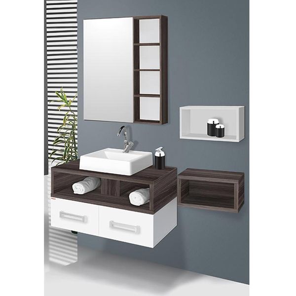 Gabinete para Banheiro Gold 80 42x78x42cm Branco e Amêndoa Fabribam