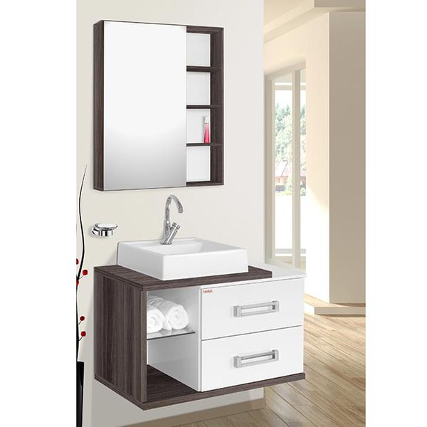 Gabinete para Banheiro Lótus 80 46x78x42cm Branco e Amêndoa Fabribam