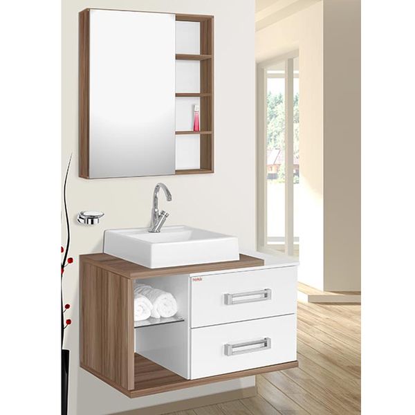 Gabinete para Banheiro Lótus 80 46x78x42cm Branco e Nogal Fabribam
