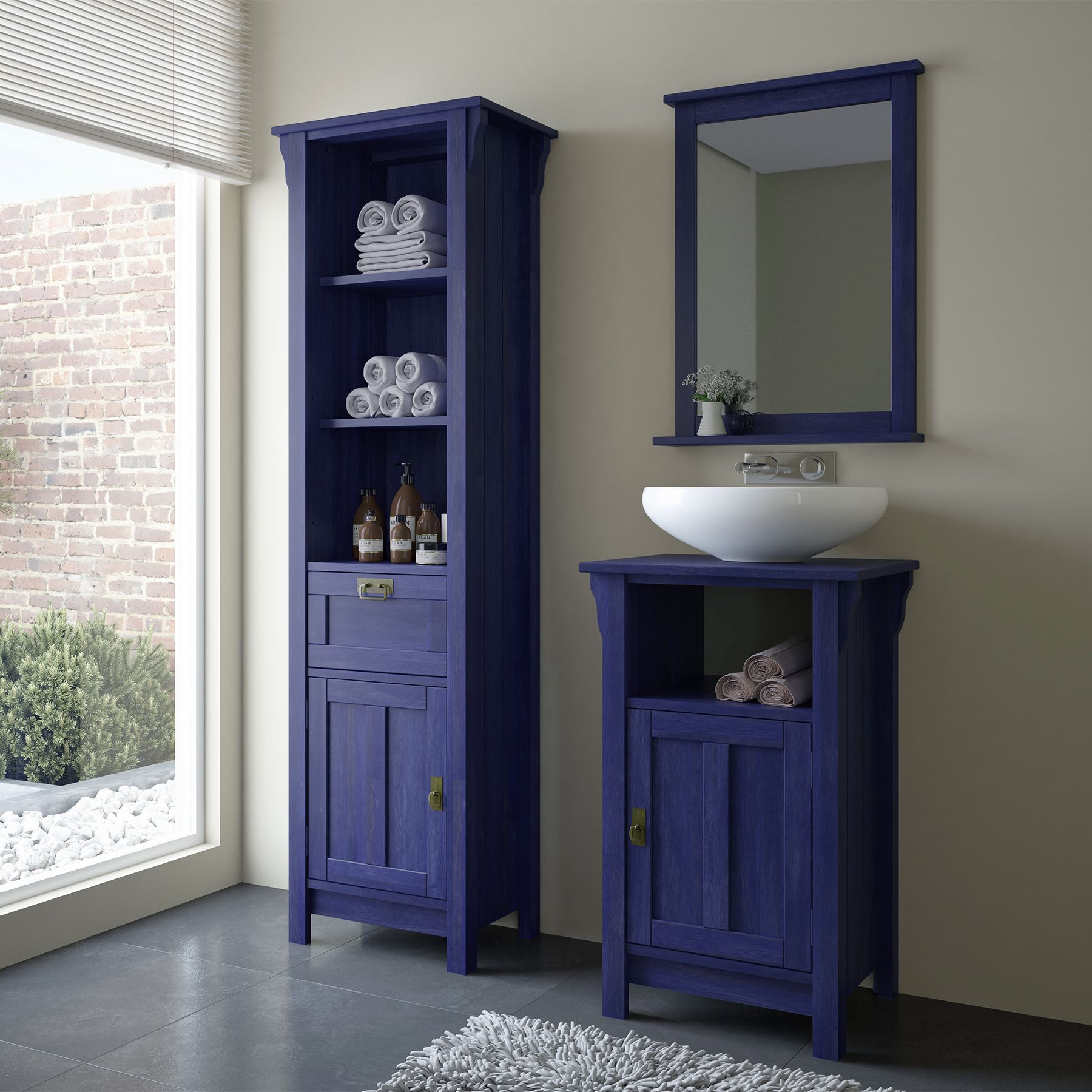 Gabinete para Banheiro Mission 85x53x42cm Azul Escuro Mão 