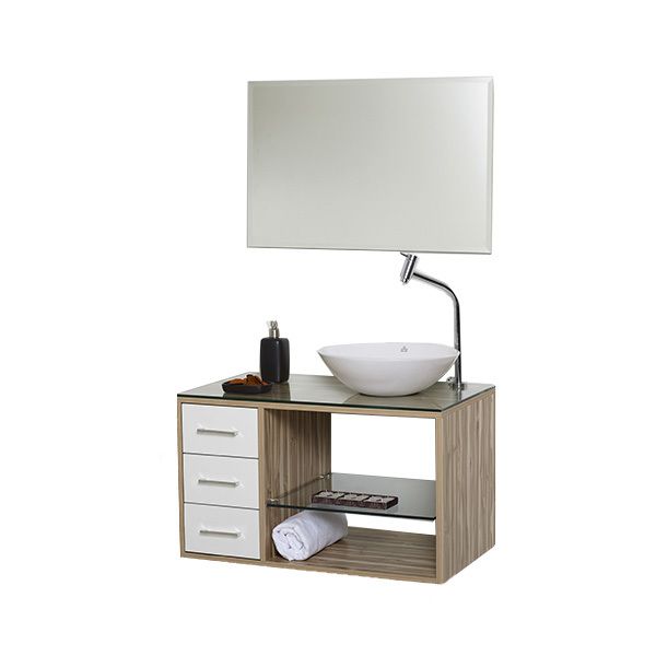 Gabinete para Banheiro Tamar 80 46x80x45cm Teca e Branco Astral Design