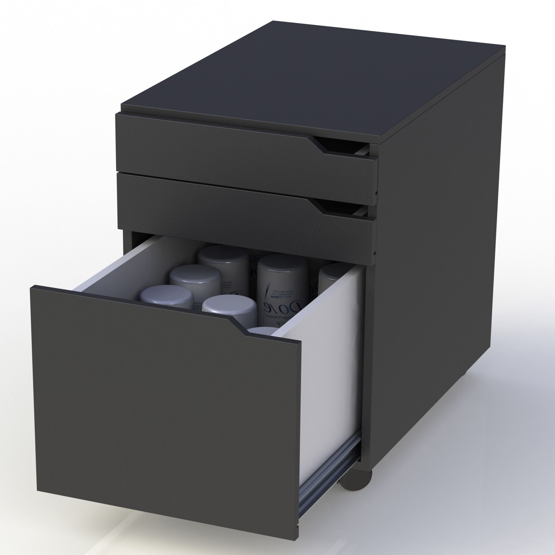 Gaveteiro Madeira Preto 3 Gavetas 51x34x47cm com Rodas Stalo