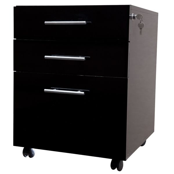 Gaveteiro Madeira Preto 3 Gavetas 54x46x45cm com Rodas Sicmol