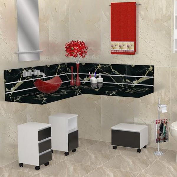 Gaveteiro Modular para Banheiro Módulo Flex 532x270x350cm Branco e Preto Sicmol