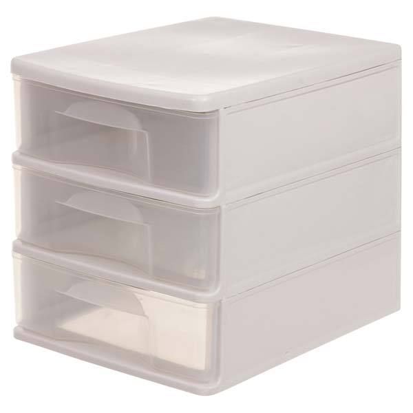 Gaveteiro Plástico Branco e Transparente 3 Gavetas 28x25x35cm sem Rodas São Bernardo