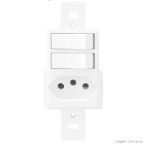 Interruptor duplo simples com tomada 10A 250V Blanc Fame