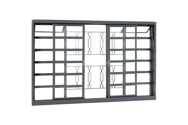 Janela de Correr Central com Grade Elo Belfort 100x150cm Cinza