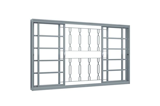 Janela de Correr Central com Grade Mosaico Cinza 100x120cm