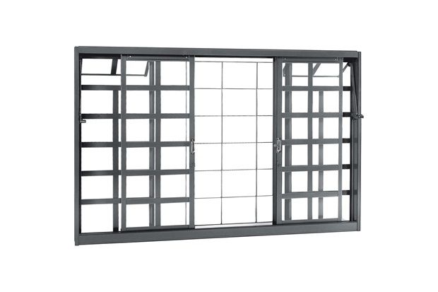 Janela de Correr Central com Grade Quadriculada Belfort 100x150cm Cinza