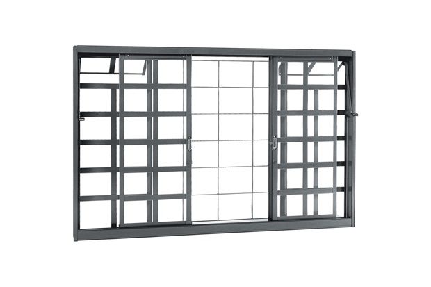 Janela de Correr Central com Grade Quadriculada Belfort 120x200cm Cinza