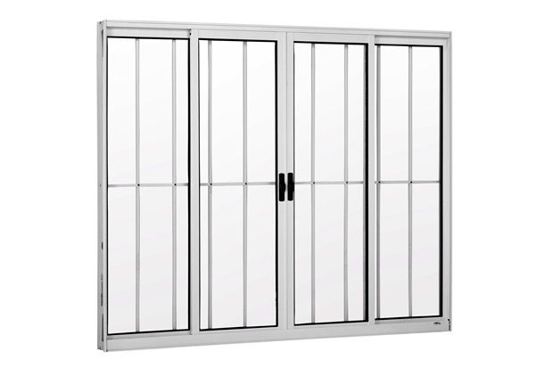 Janela de Correr em Alumínio 4 Folhas com Grade E sem Bandeira Branca 100x120cm