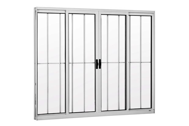 Janela de Correr em Alumínio 4 Folhas com Grade E sem Bandeira Branca 120x200cm