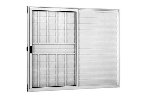 Janela Veneziana de Correr em Alumínio 3 Folhas com Grade Branca 100x120cm