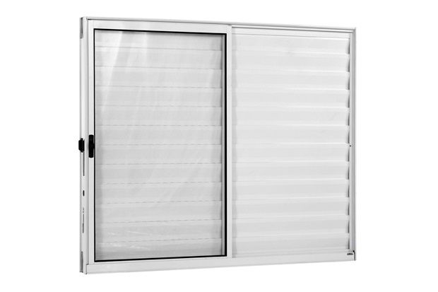 Janela Veneziana de Correr em Alumínio 3 Folhas sem Grade Branca 100x120cm