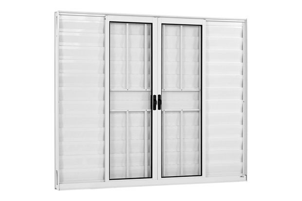 Janela Veneziana de Correr em Alumínio 6 Folhas com Grade Branca 100x150cm