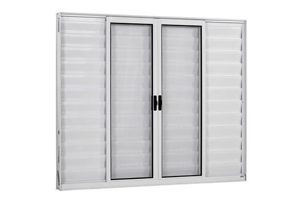 Janela Veneziana de Correr em Alumínio 6 Folhas sem Grade Branca 100x120cm