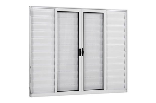 Janela Veneziana de Correr em Alumínio 6 Folhas sem Grade Branca 100x150cm