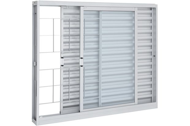 Janela Veneziana de Correr Esquerda com Grade Prátika 100x150cm Branca