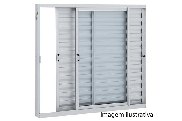 Janela Veneziana de Correr sem Grade 3 Folhas Direita Branca 100x120xcm