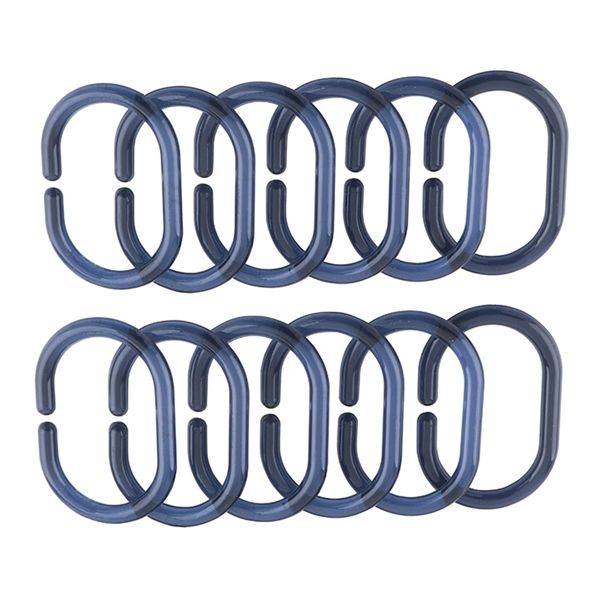 Kit 12 Argolas de Cortina de Banheiro Azul Sensea