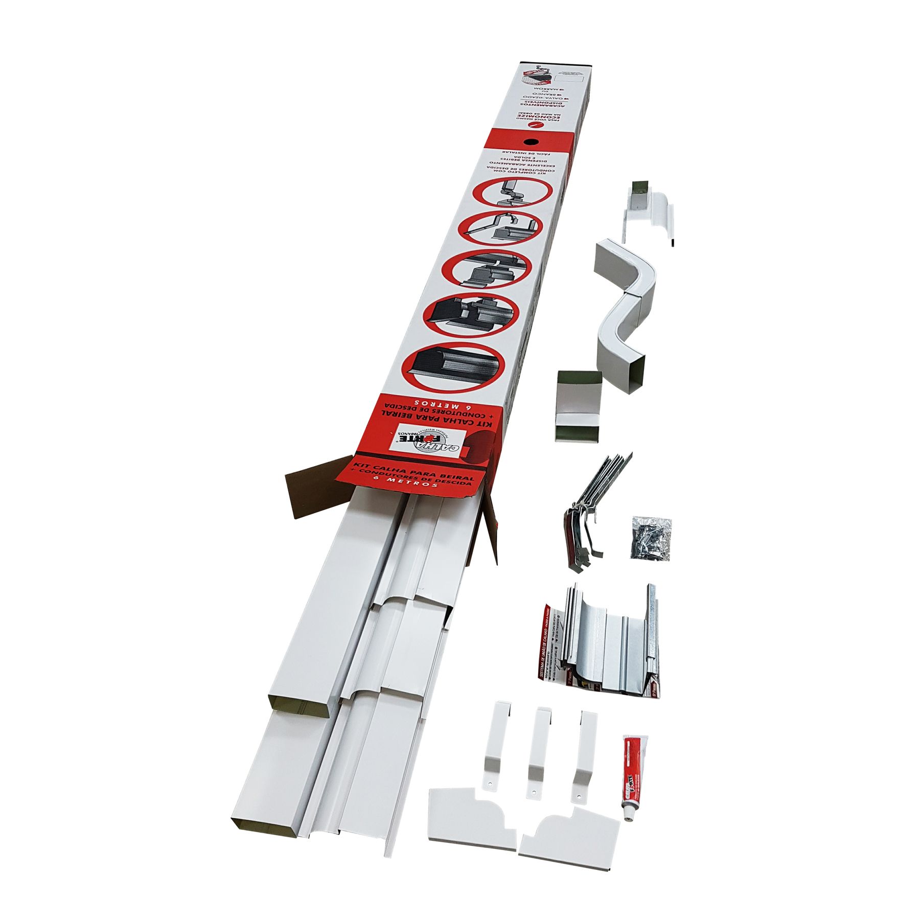 Kit Calha Moldura com Condutor Branco 6m Calha Forte