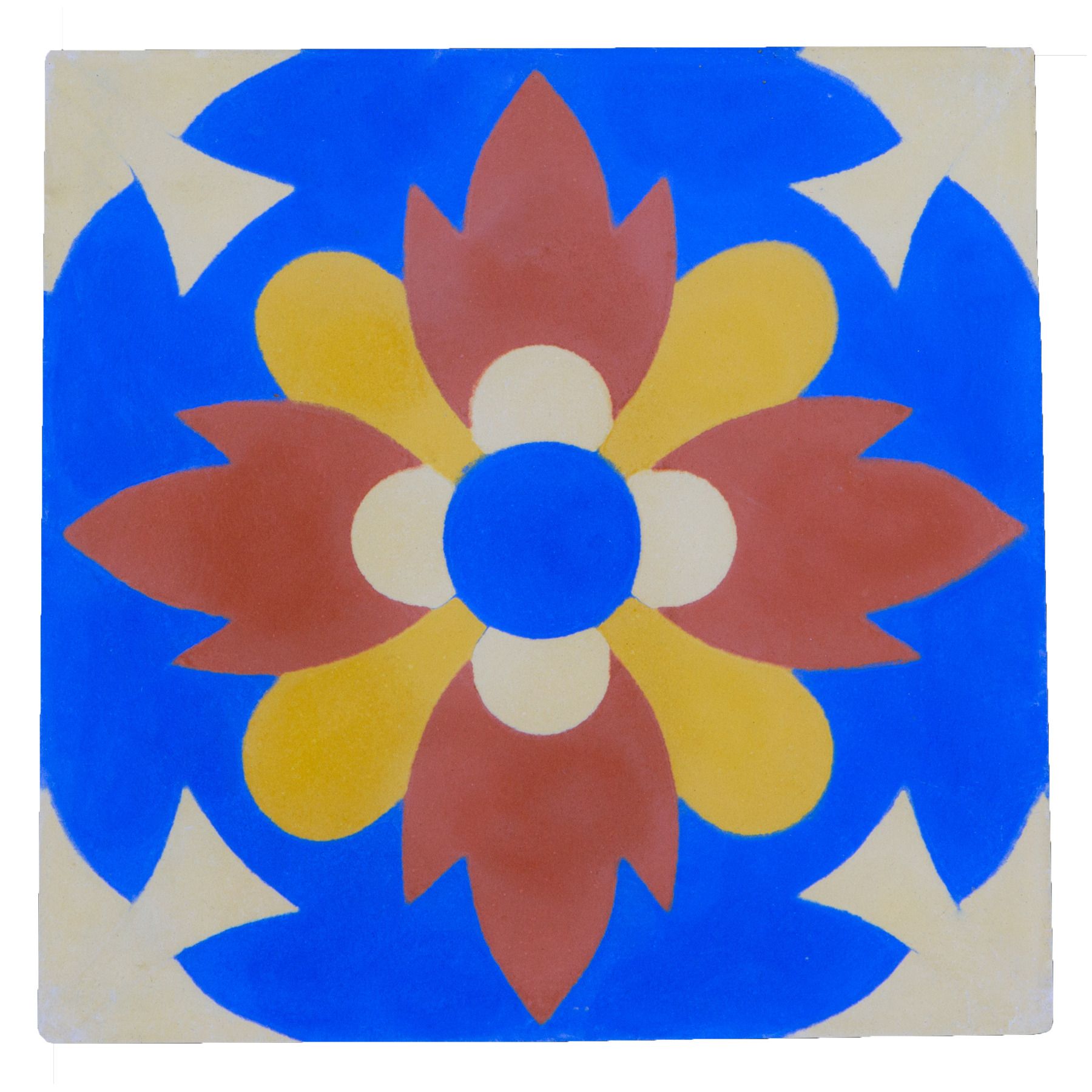 Ladrilho Hidráulico Flor Vermelha/Azul 20x20cm Cimartex