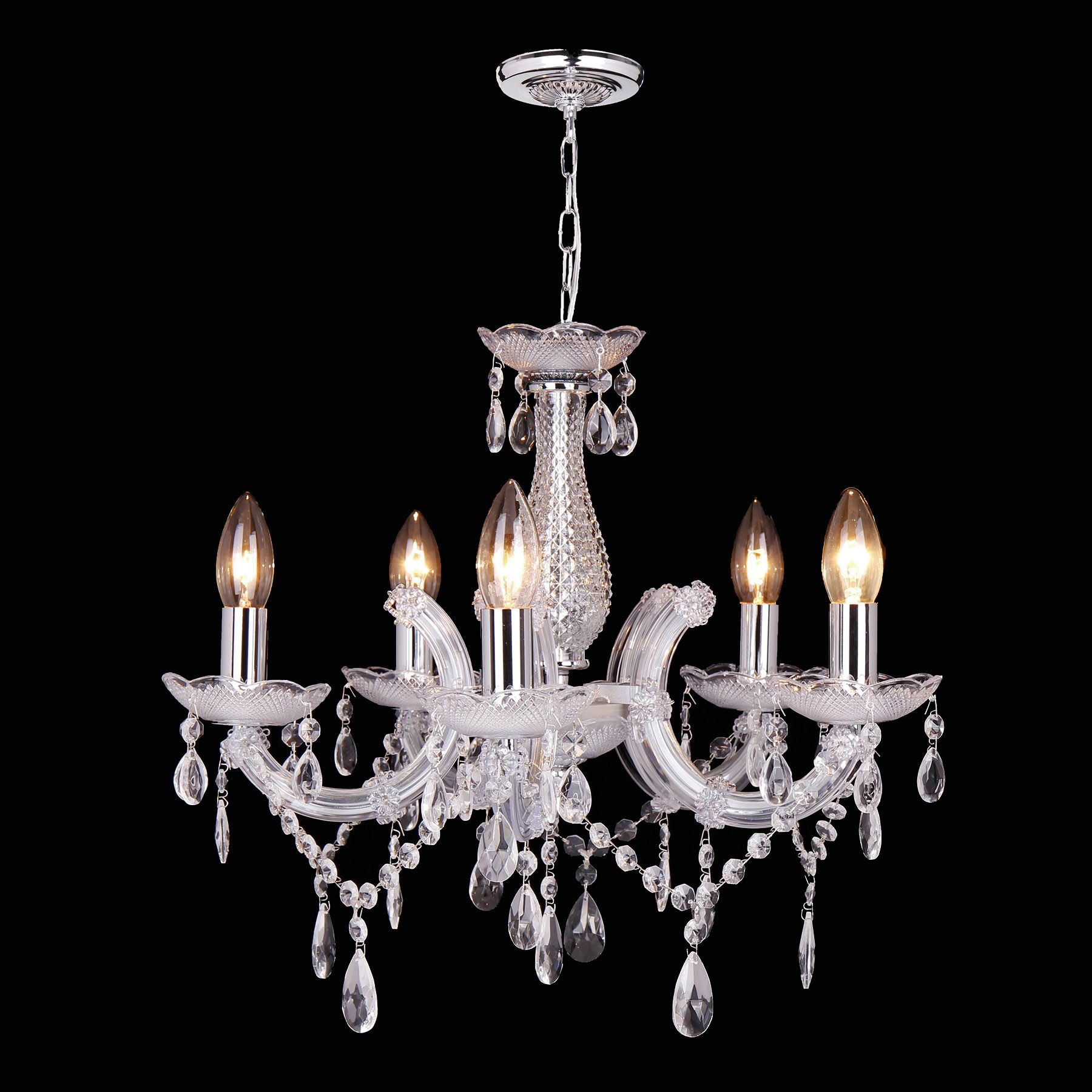 Lustre Candelabro Quality 5 Lâmpadas Redondo Cristal Transparente Bivolt