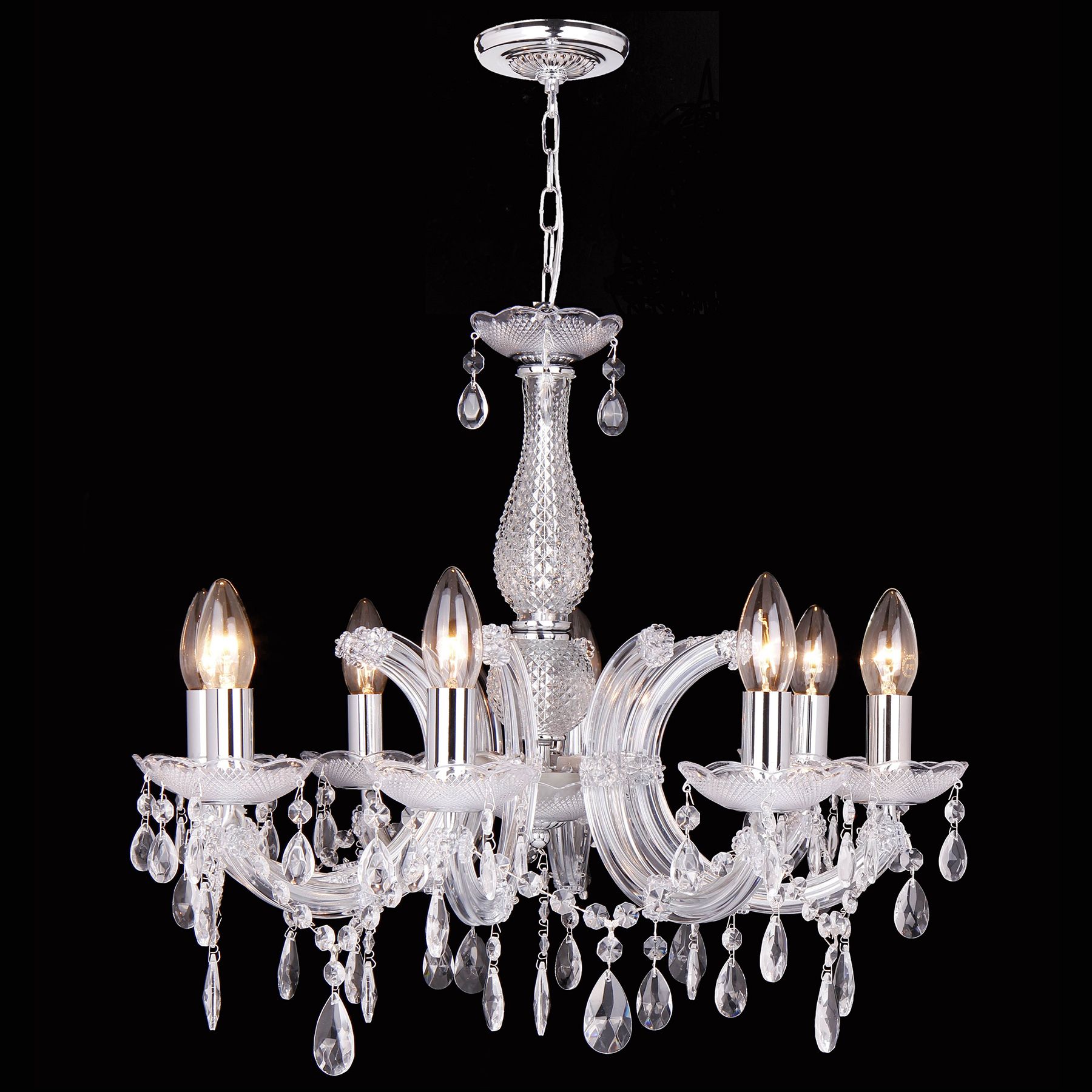 Lustre Candelabro Quality 8 Lâmpadas Redondo Cristal Transparente Bivolt