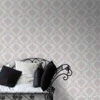 Papel de parede arabesco nacarado, branco e cinza Casa Bella vinilizado 53cm x 10m Muresco